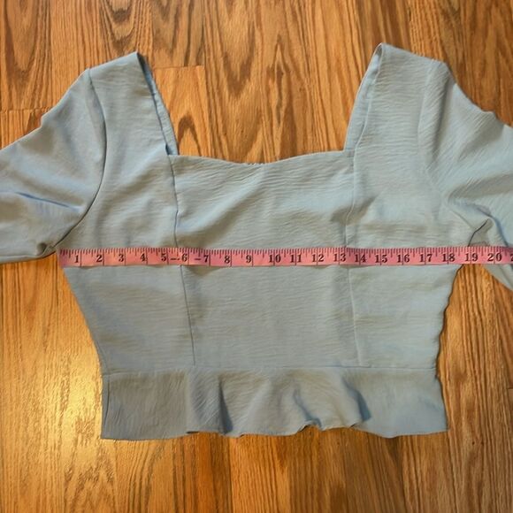 Altar’d State Baby Blue Ruffled Crop Top, Smocked Blouse, Large - Picture 3 of 6